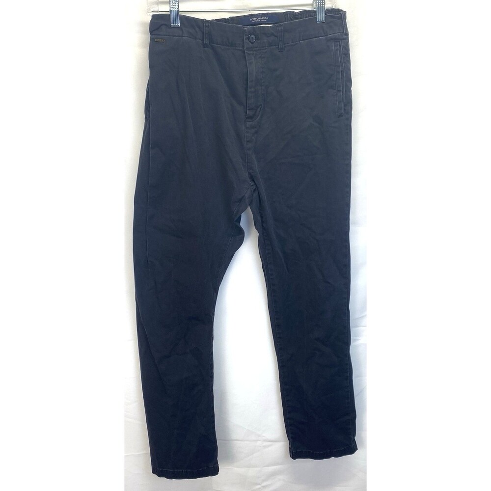 Scotch & Soda Dax Chino Cotton Blend Black Pants Men's 31x32(28.5) Elastic Waist